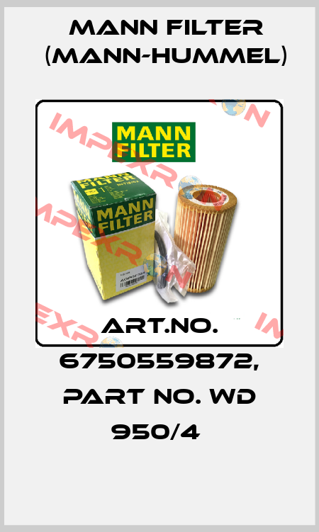 Art.No. 6750559872, Part No. WD 950/4  Mann Filter (Mann-Hummel)