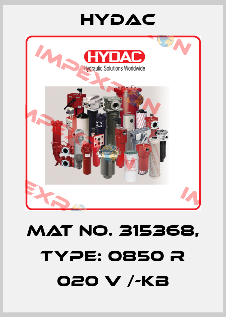 Mat No. 315368, Type: 0850 R 020 V /-KB Hydac