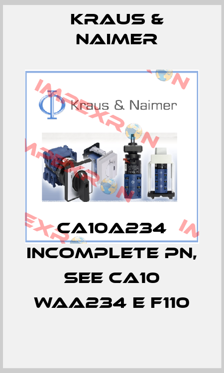 CA10A234 incomplete PN, see CA10 WAA234 E F110 Kraus & Naimer