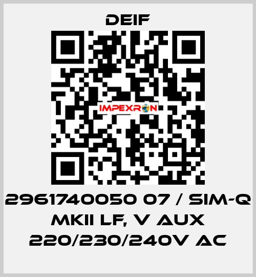 2961740050 07 / SIM-Q MKII LF, V aux 220/230/240V AC Deif