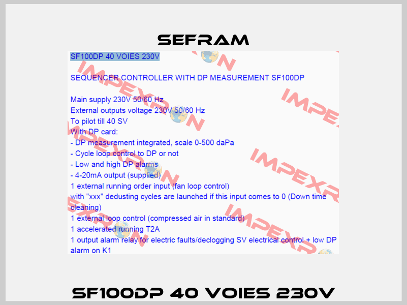 SF100DP 40 VOIES 230V Sefram