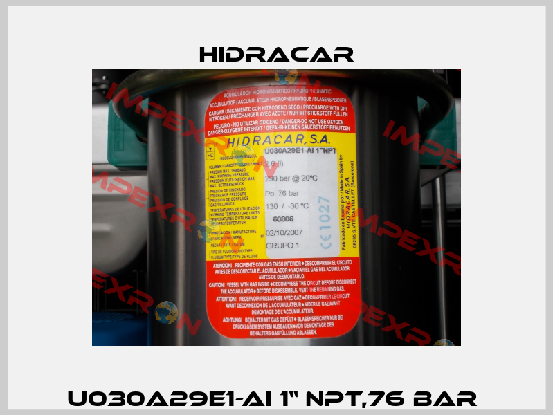 U030A29E1-AI 1“ NPT,76 bar  Hidracar