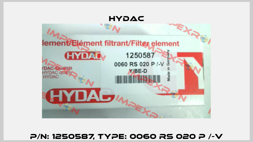 P/N: 1250587, Type: 0060 RS 020 P /-V Hydac